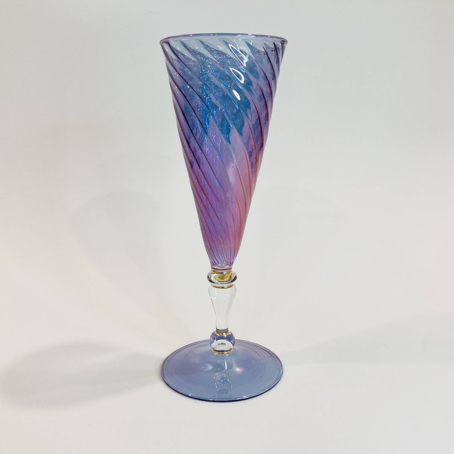 Blown Glass Long Stem Champagne Flute - Iridescent: Lavender