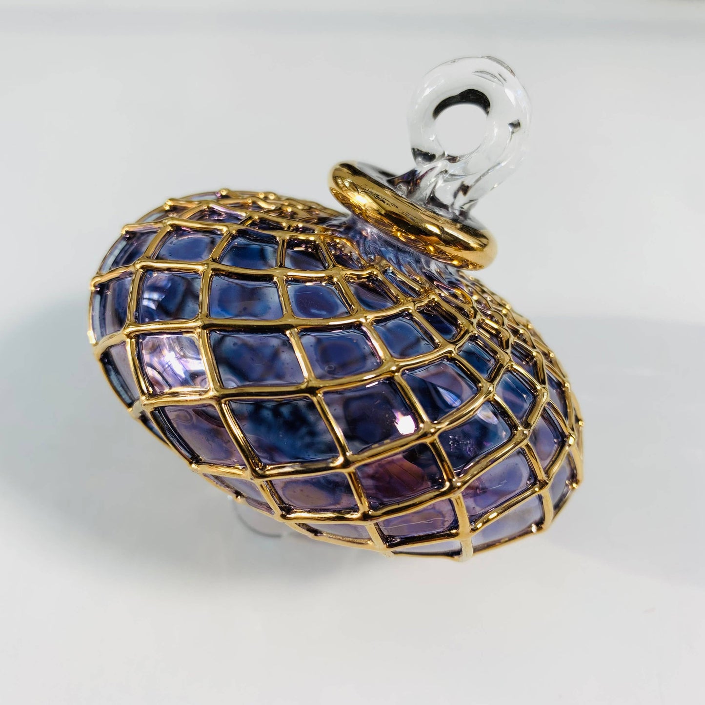 Blown Glass Small Ornament - Diamond Toupie: Amber