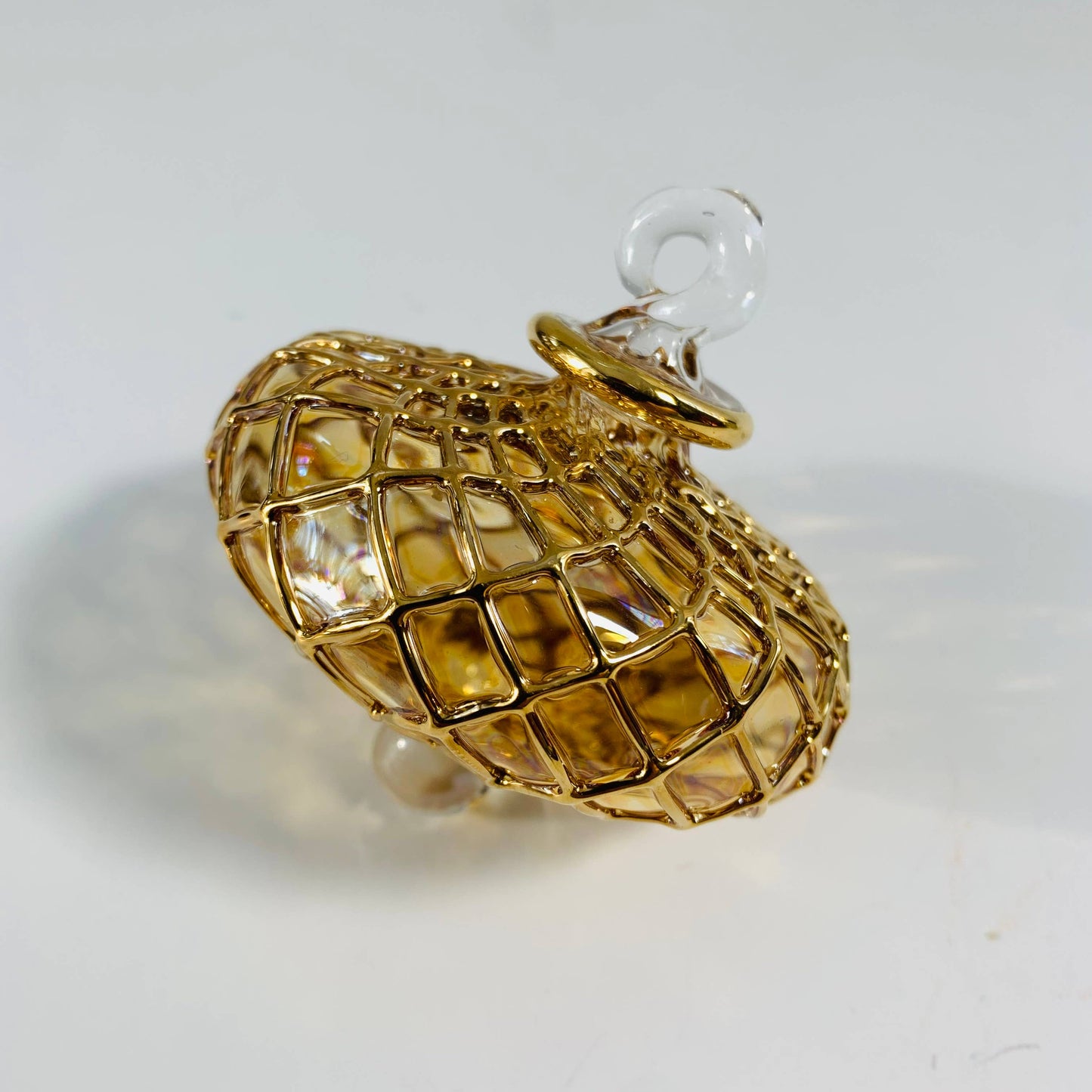 Blown Glass Small Ornament - Diamond Toupie: Amber