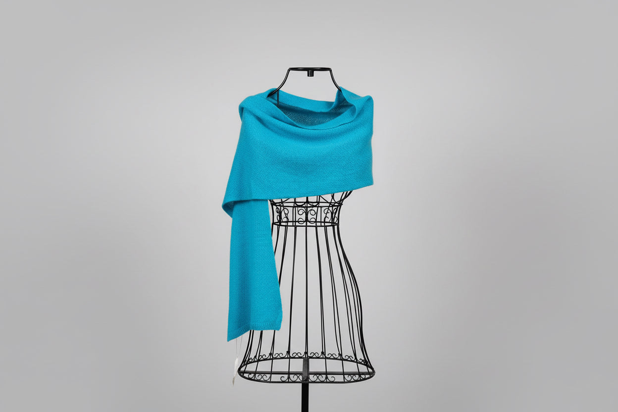 Jali Design Pure Cashmere Knitted Scarf aqua