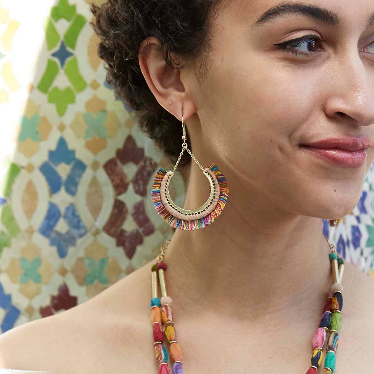 Contoured Fringe Earrings - Multi