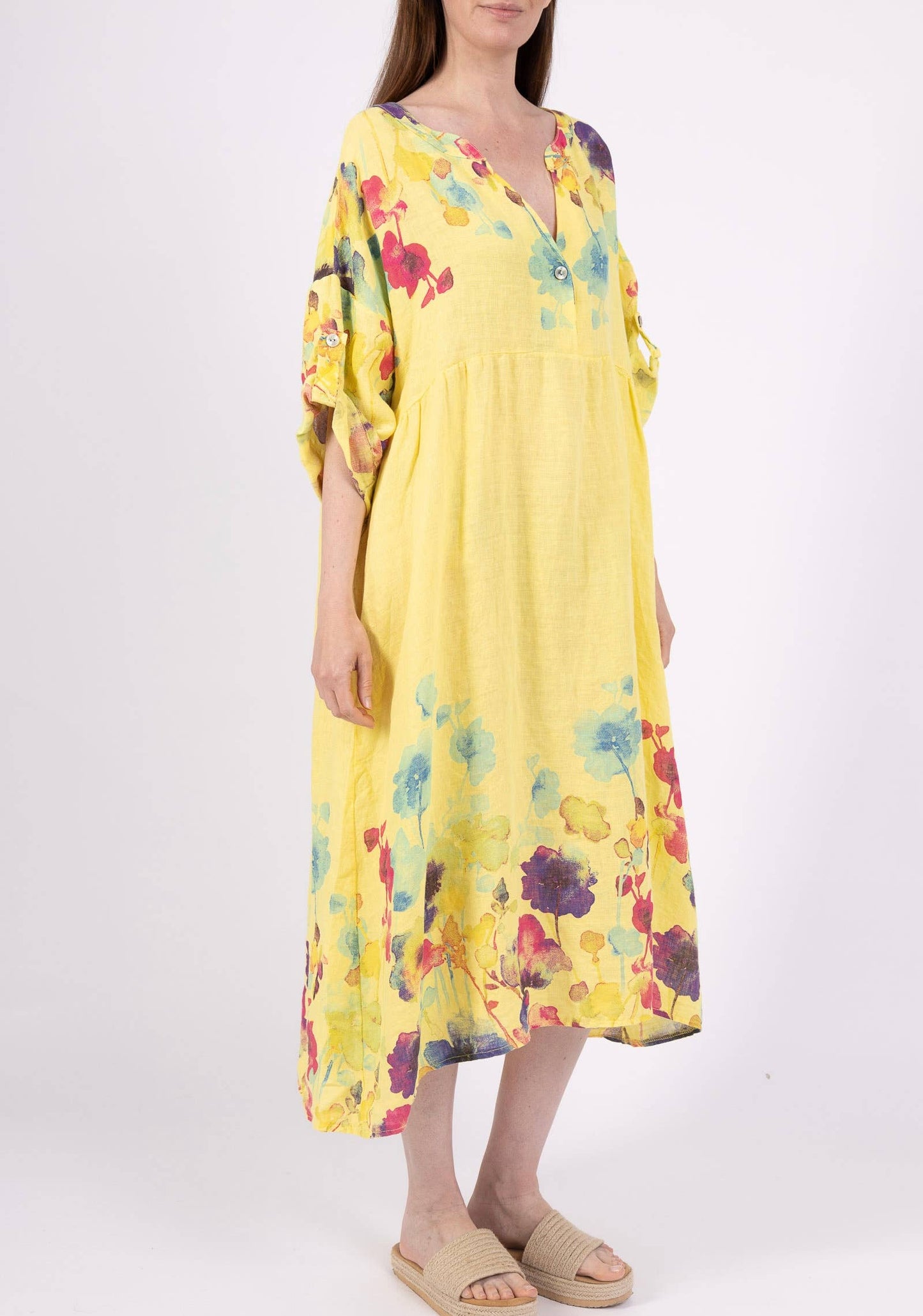 LINEN DRESS 1071 FLORAL PATTERN: ANISE