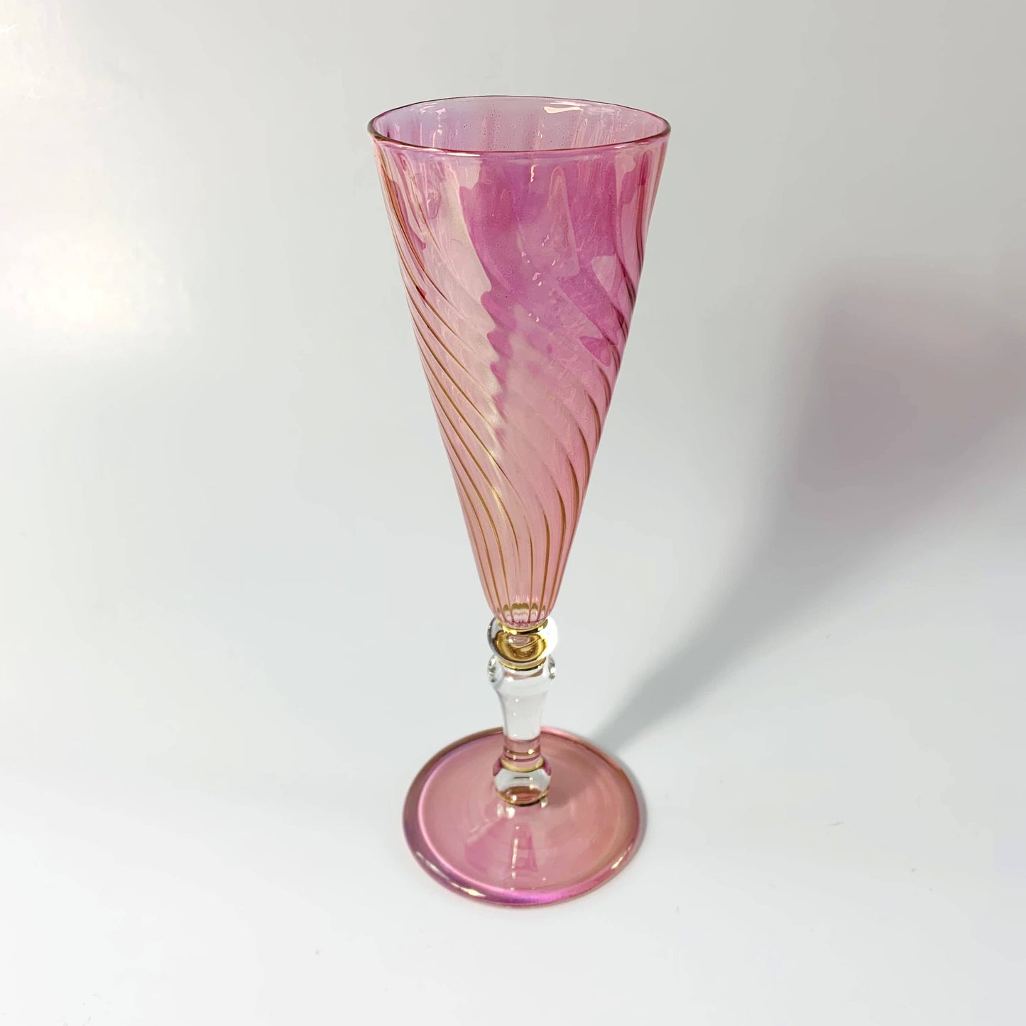 Blown Glass Long Stem Champagne Flute - Iridescent: Lavender