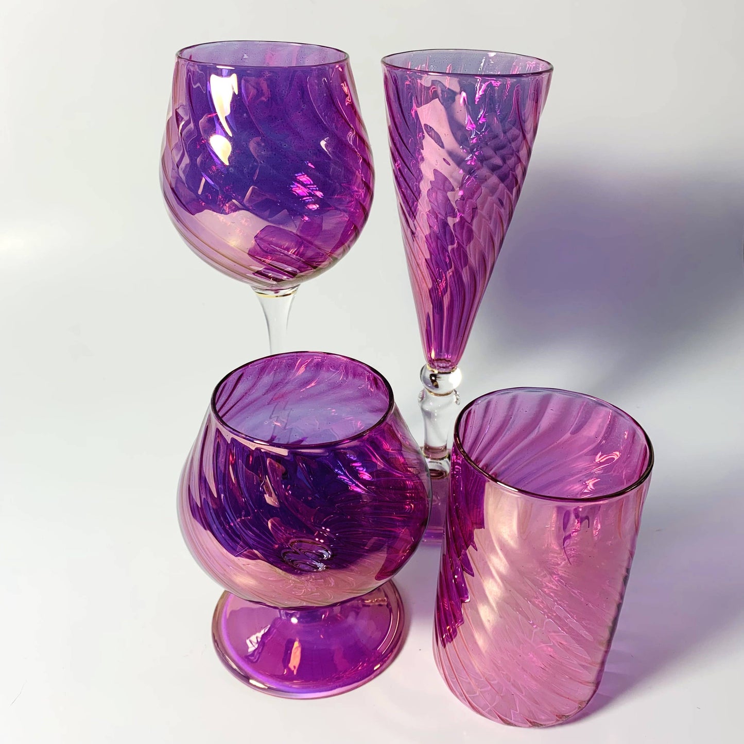 Blown Glass Long Stem Champagne Flute - Iridescent: Lavender