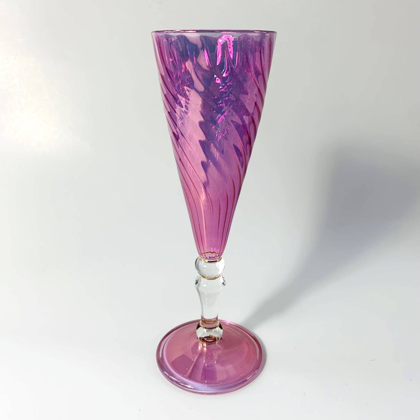 Blown Glass Long Stem Champagne Flute - Iridescent: Lavender