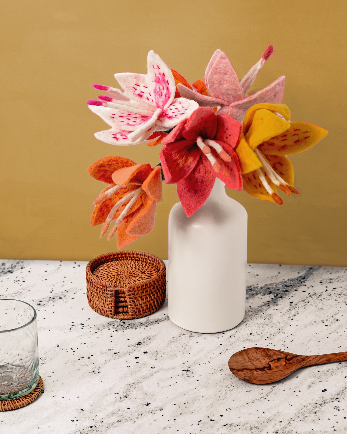 Felt Stargazer Lily Flower: Apricot