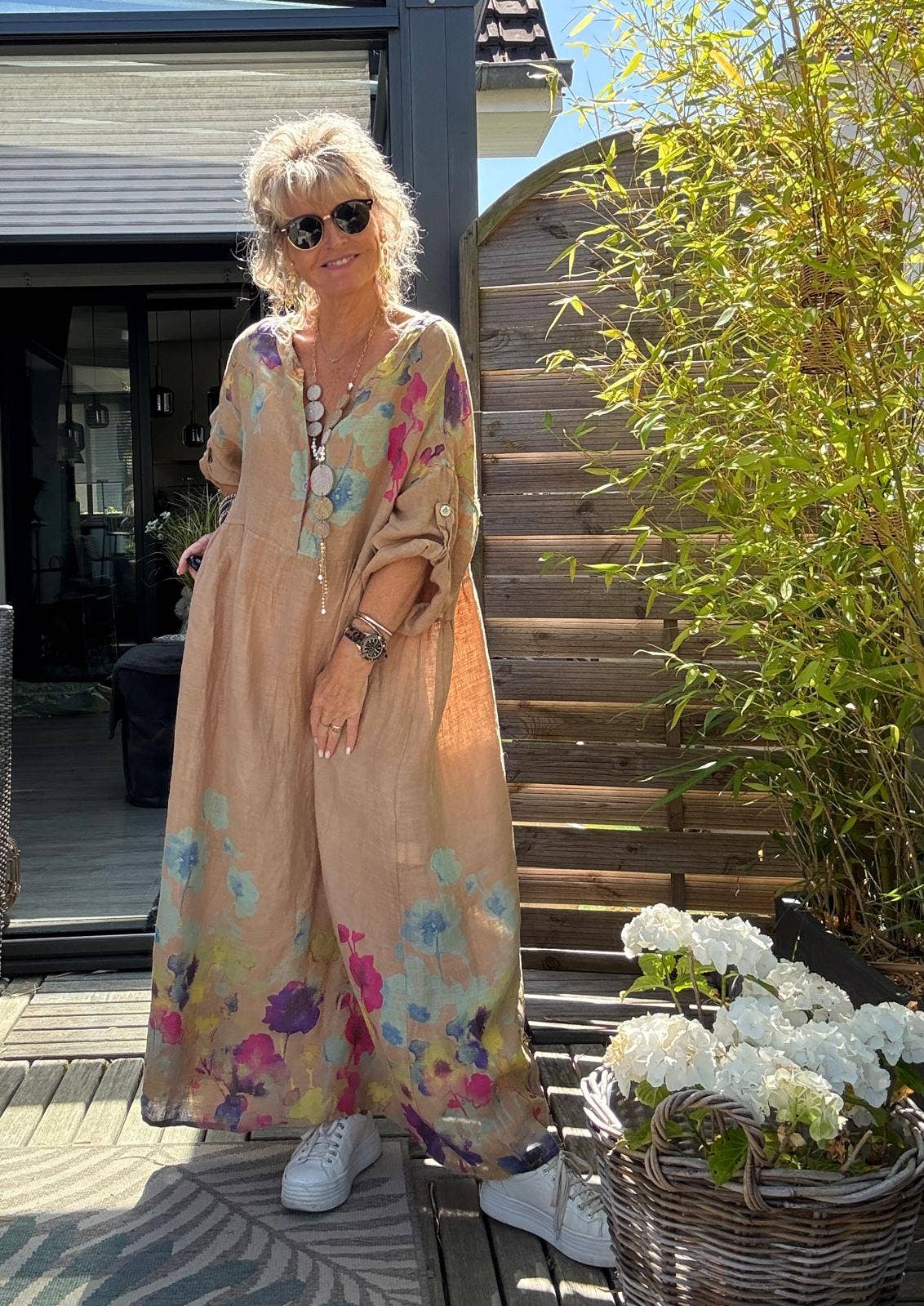 LINEN DRESS 1071 FLORAL PATTERN: ANISE