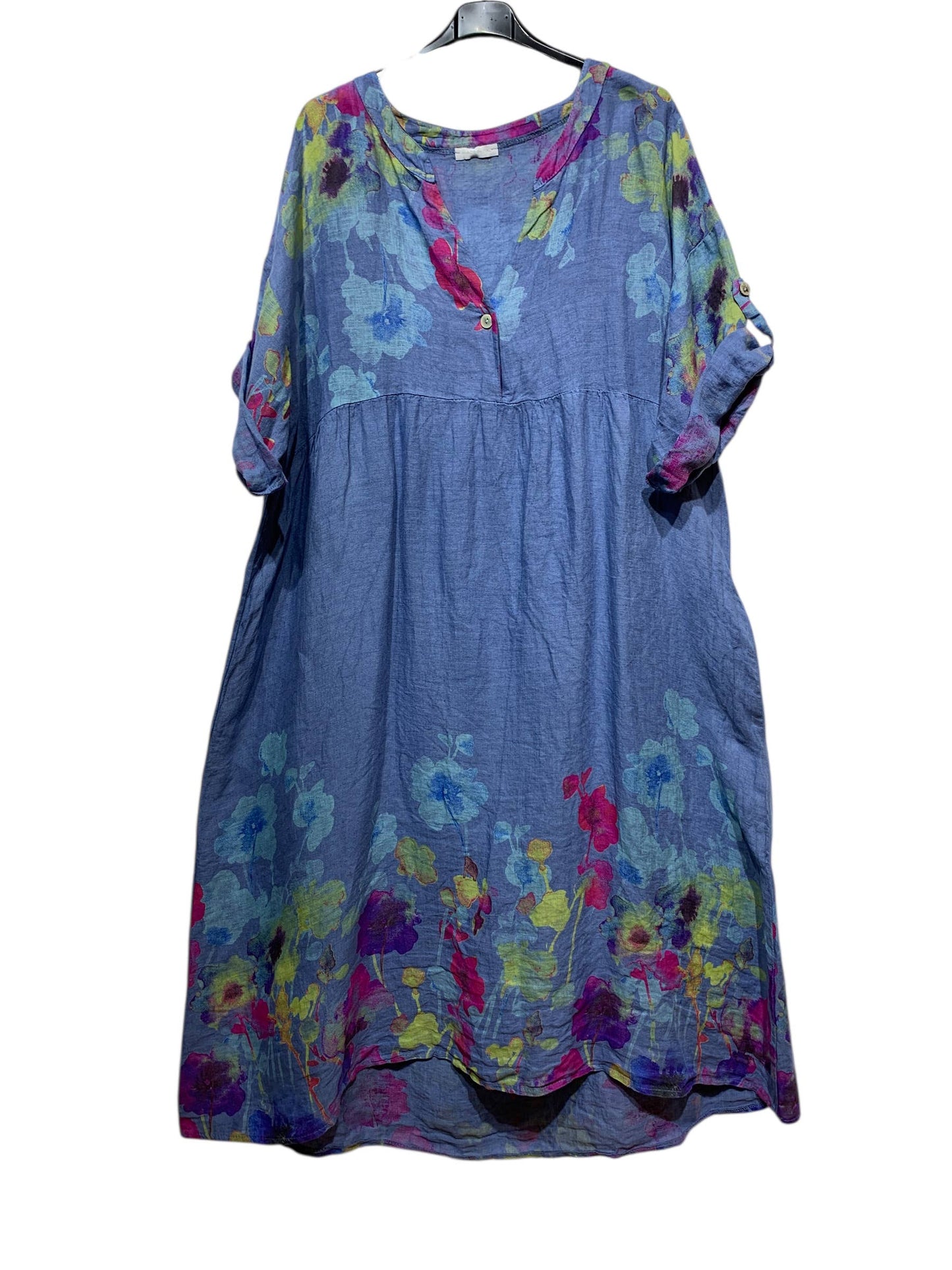 LINEN DRESS 1071 FLORAL PATTERN: ANISE