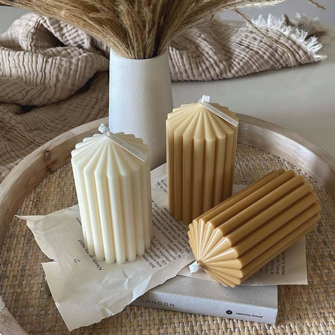Small Ribbed Pillar Soy Candle | Handmade | Minimalist Decor