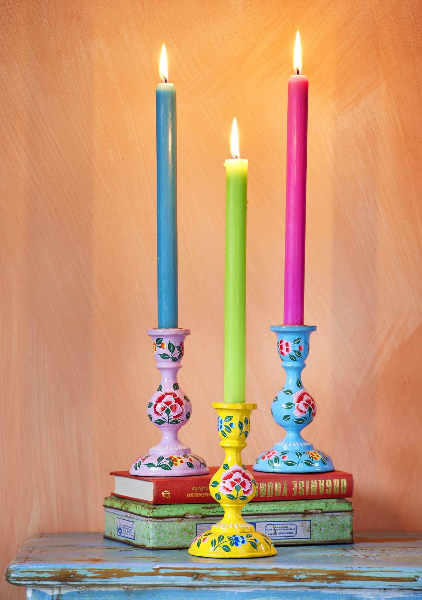 Large Hand Painted Kashmiri Candlestick holder
