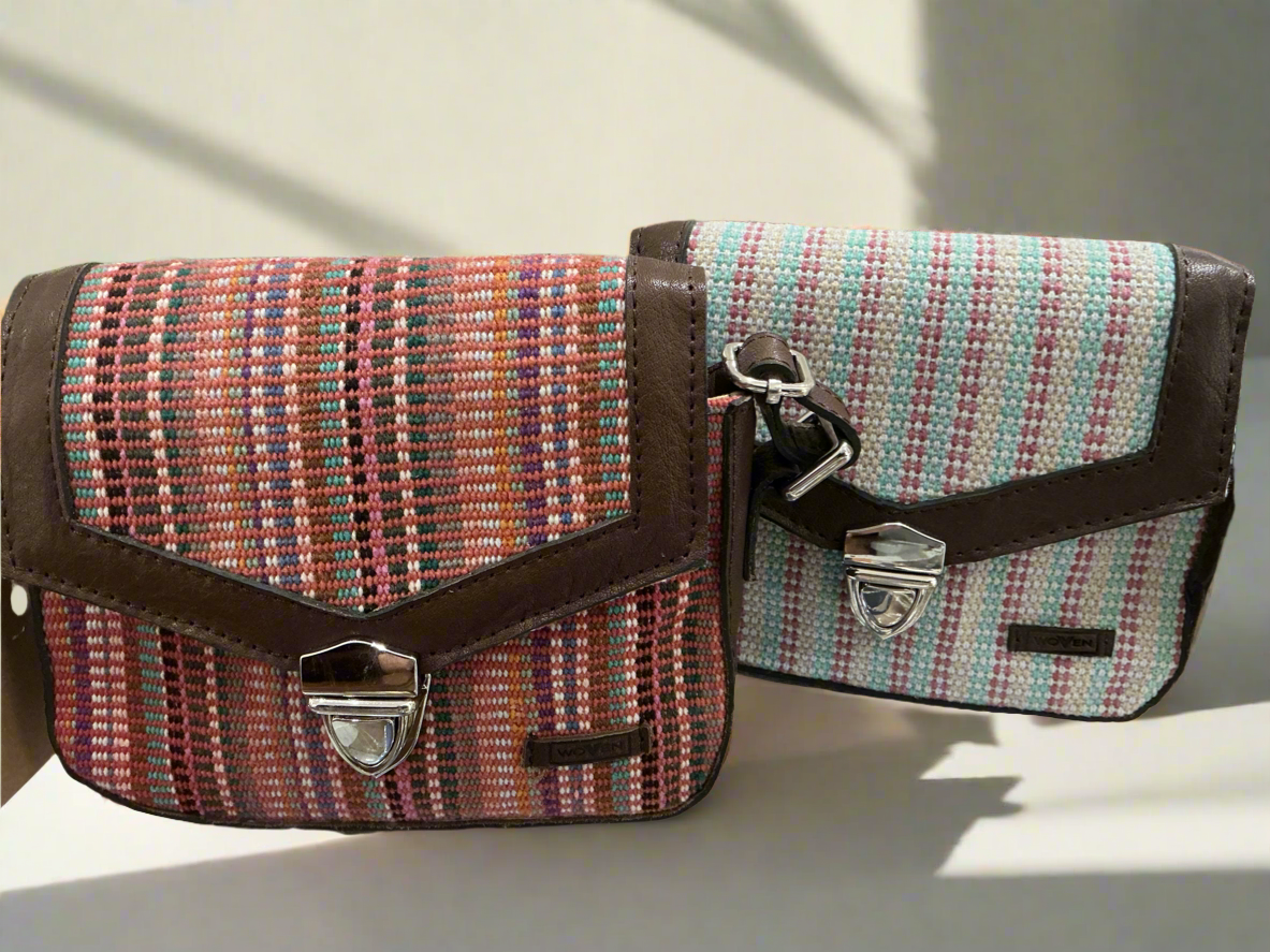 Mini leather and cotton side purse