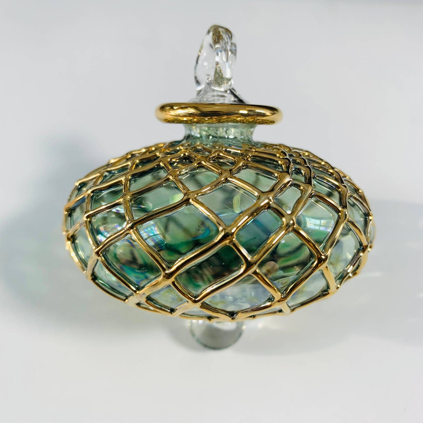Blown Glass Small Ornament - Diamond Toupie: Amber