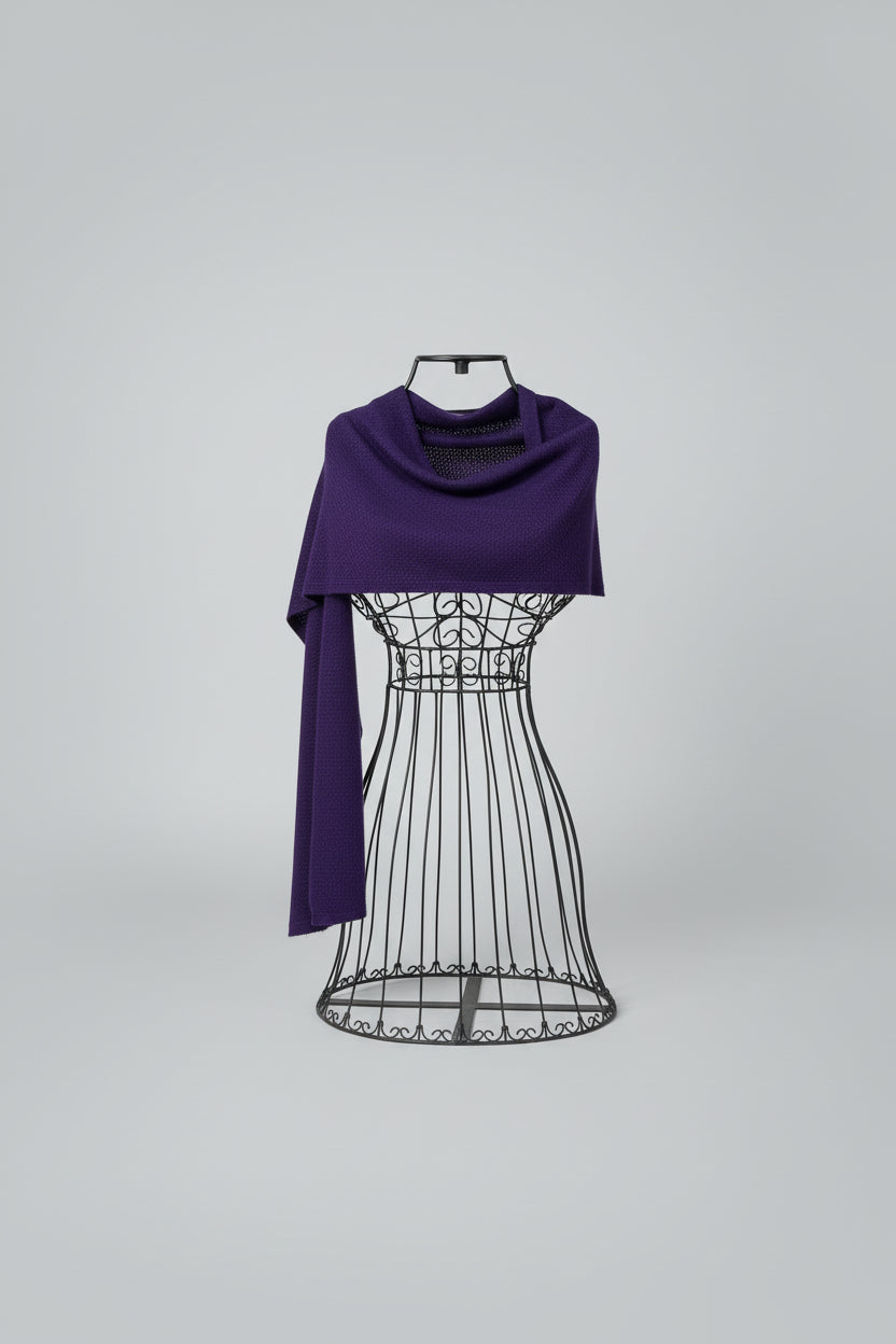 Jali Design Pure Cashmere Knitted Scarf deep purple