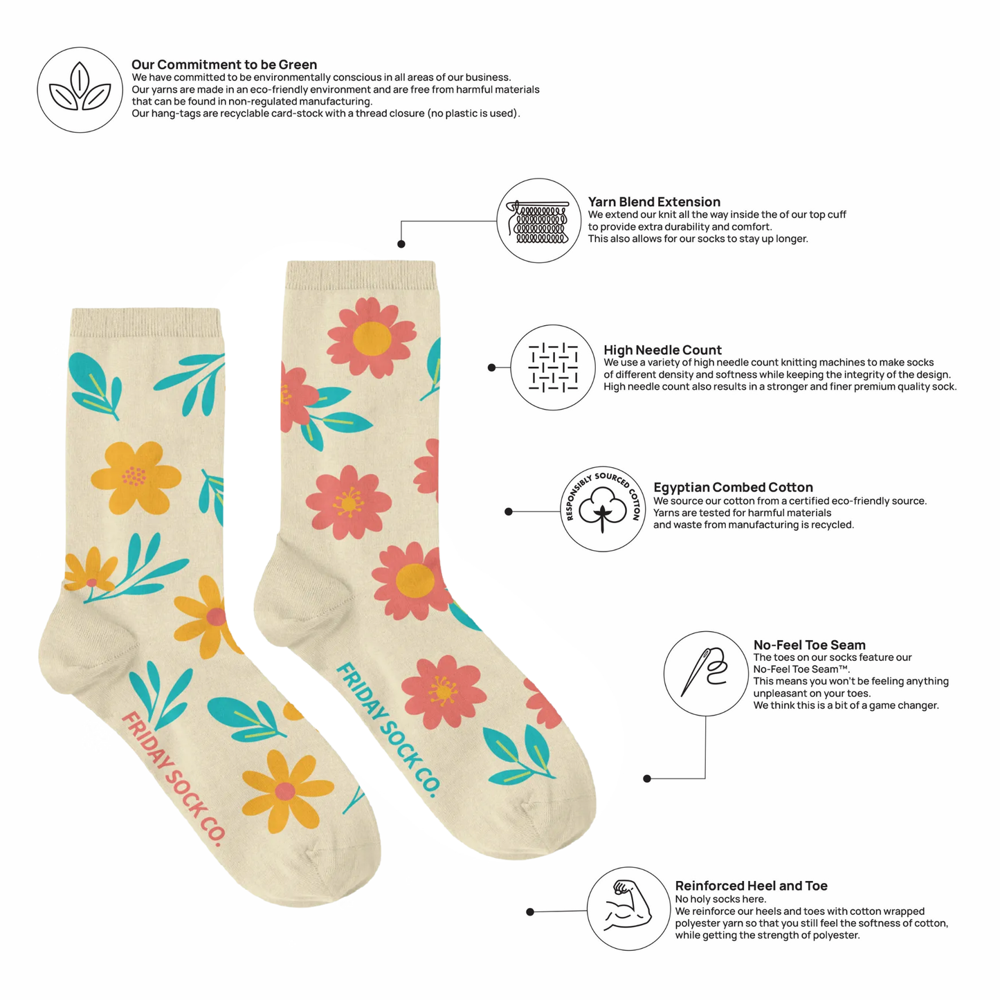 Women's Fun Flower Socks: Women’s 5 – 10