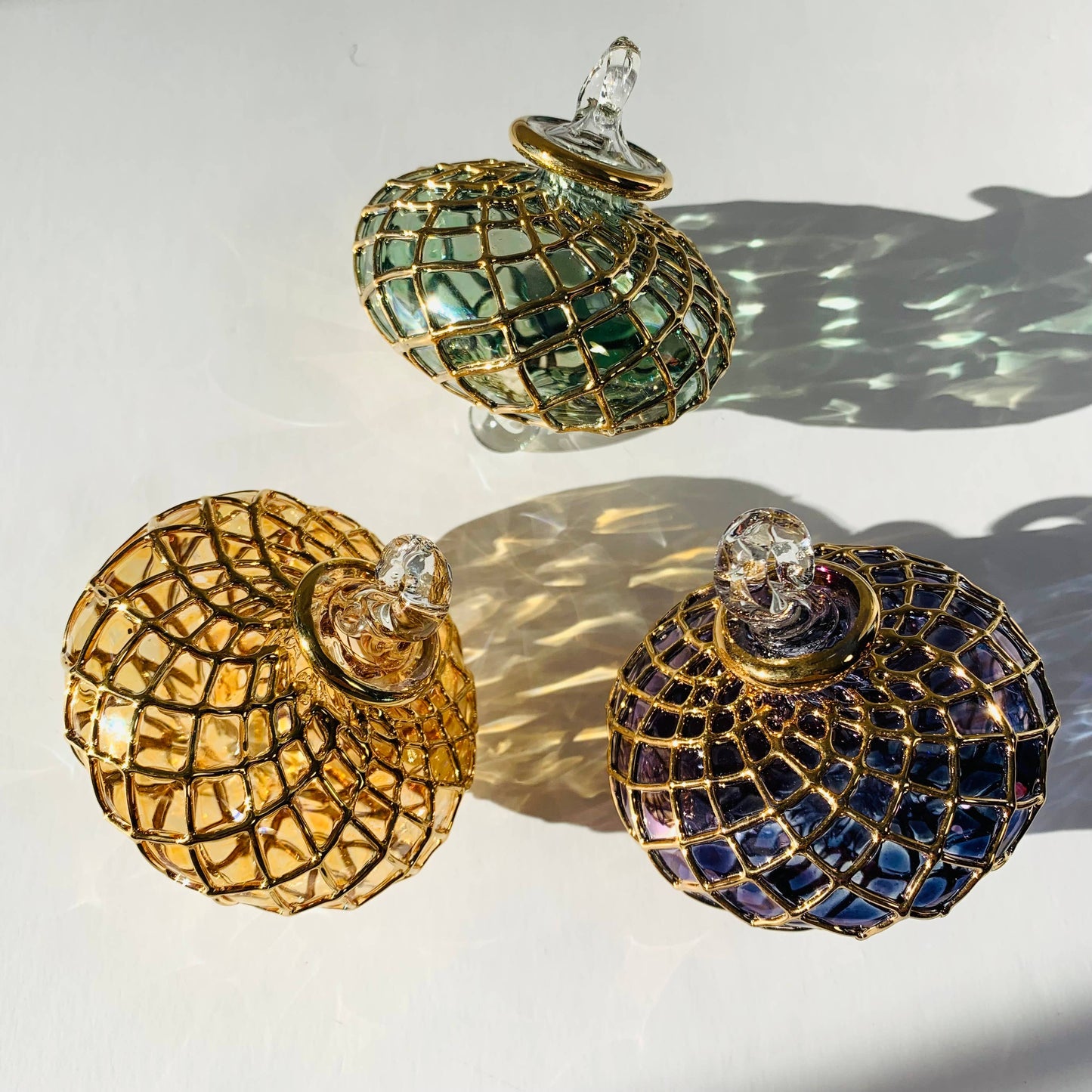 Blown Glass Small Ornament - Diamond Toupie: Amber