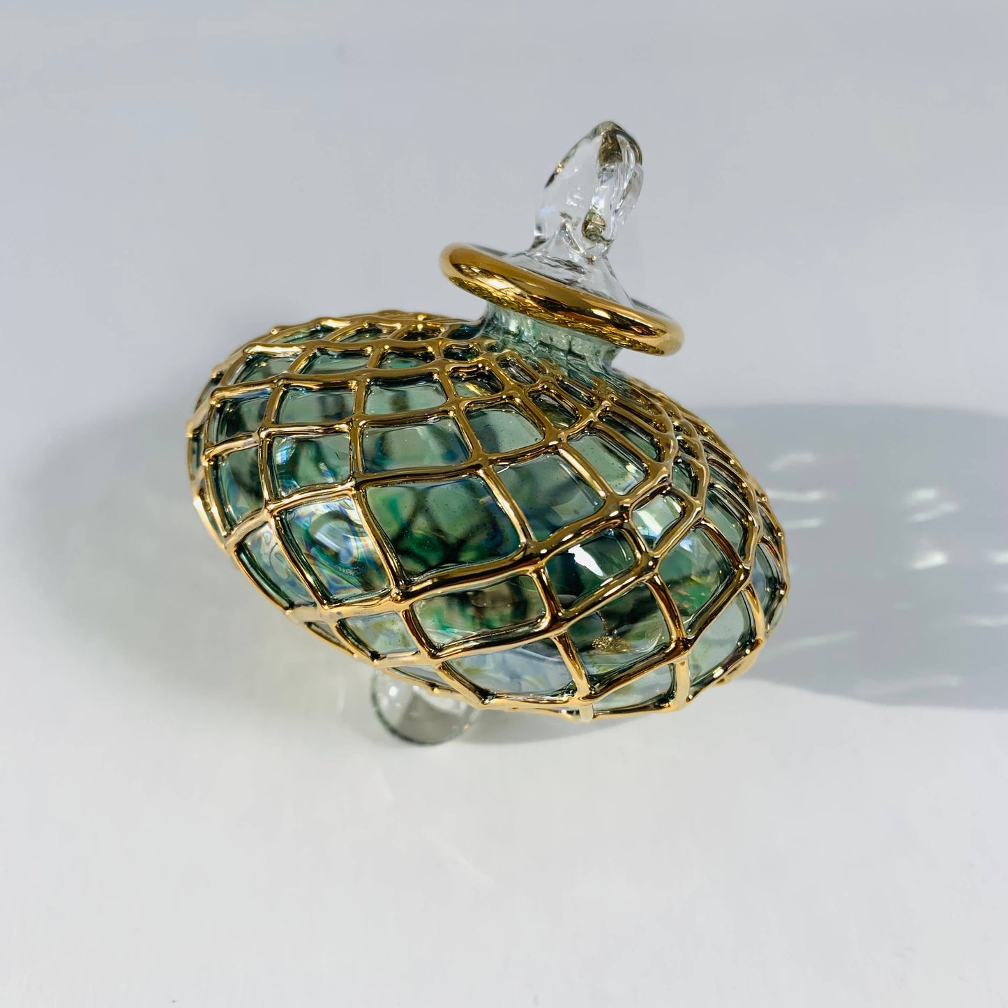 Blown Glass Small Ornament - Diamond Toupie: Amber