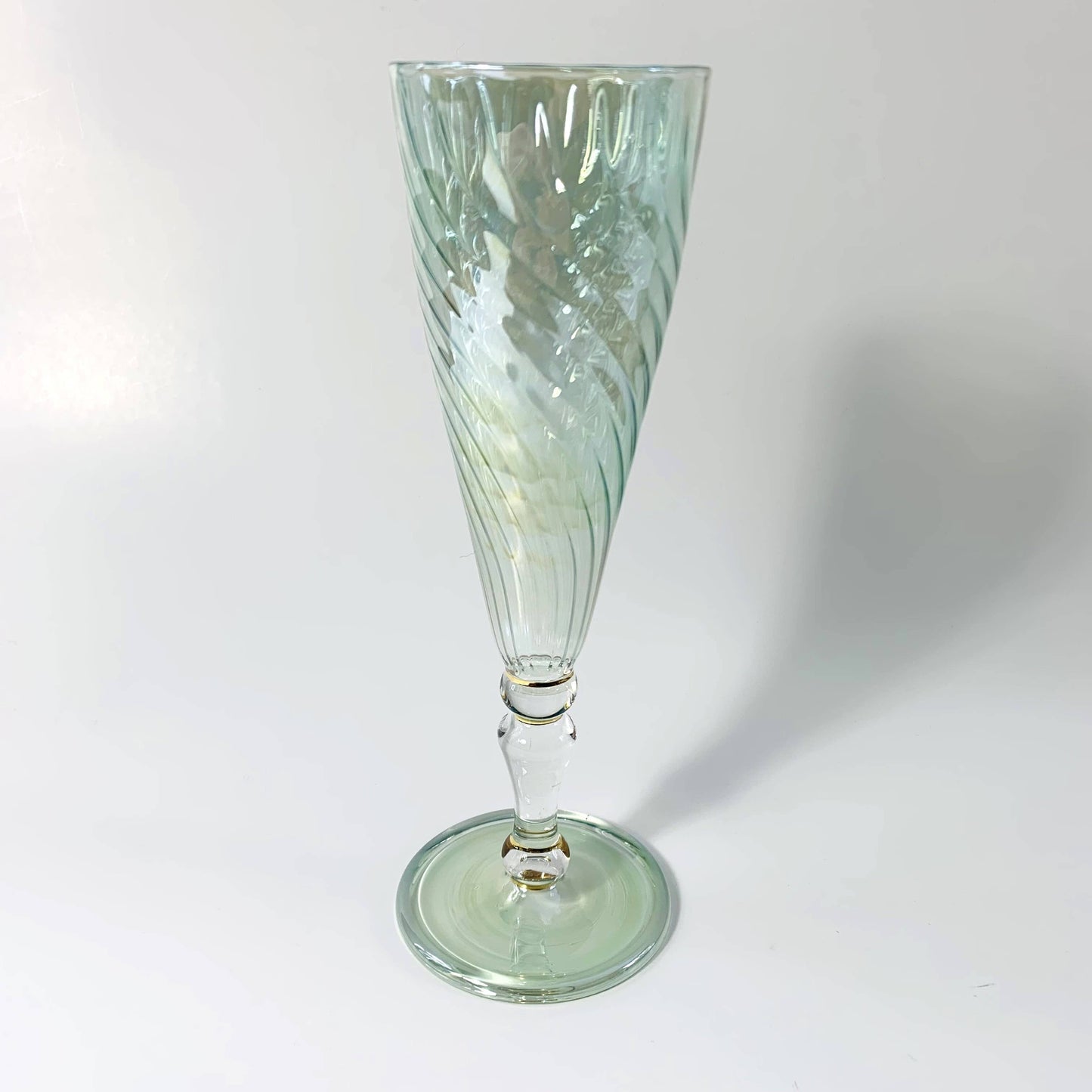 Blown Glass Long Stem Champagne Flute - Iridescent: Lavender