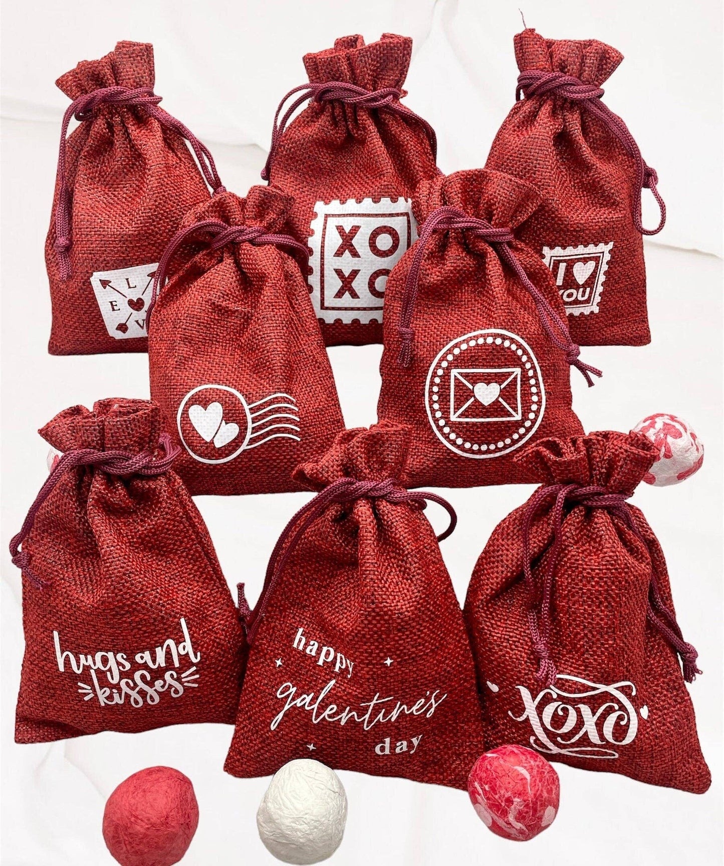 Seed Bombs - 5 Pack - Valentine’s Day themed - Red burlap ba