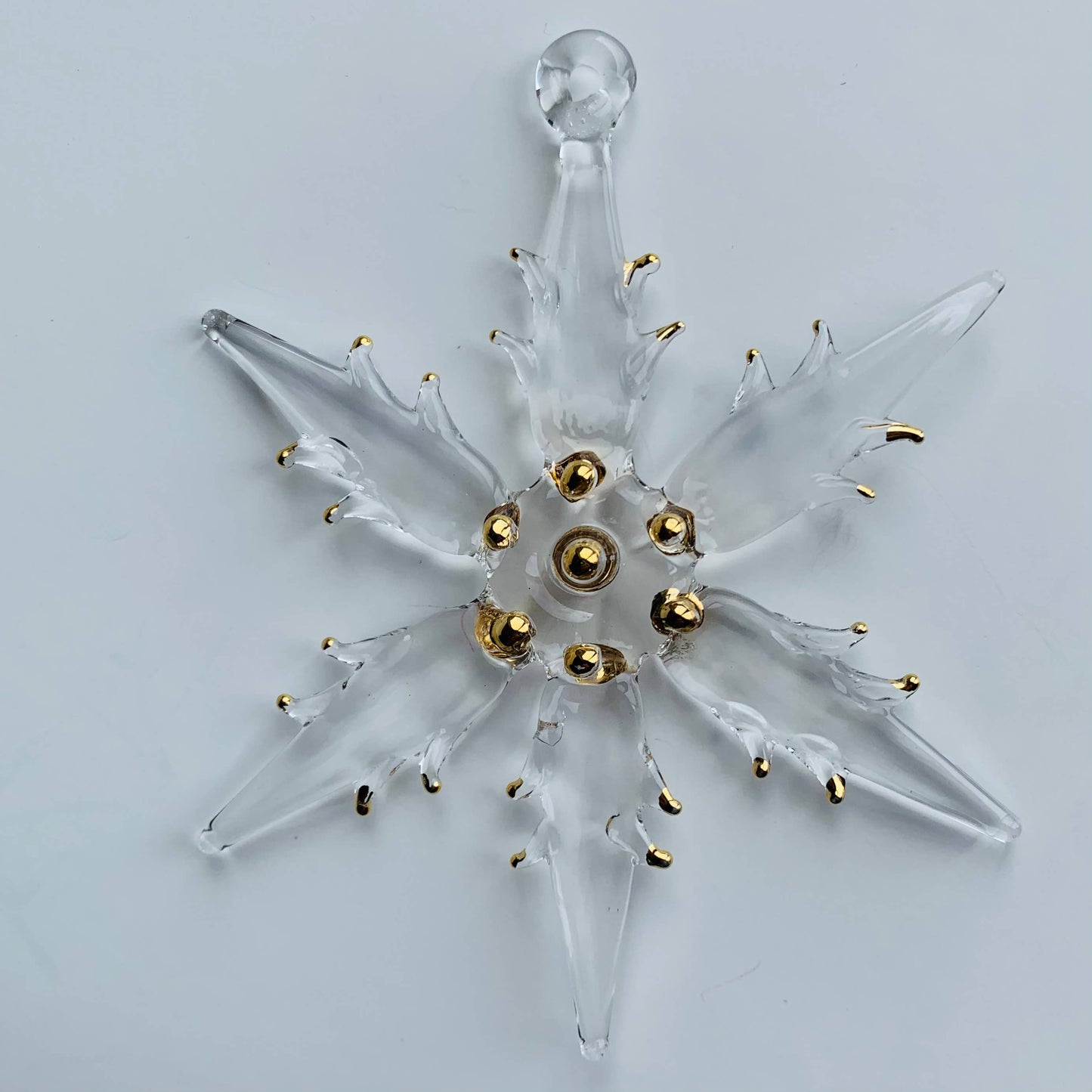 Blown Glass Ornament - Snow Flake: Clear: Stellar