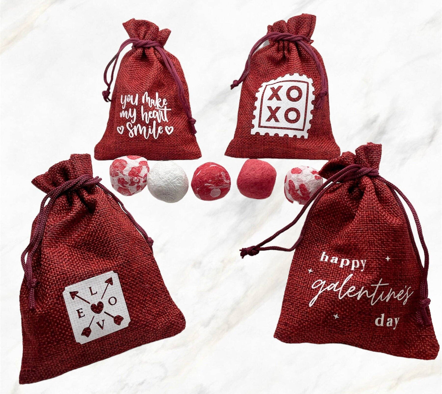 Seed Bombs - 5 Pack - Valentine’s Day themed - Red burlap ba