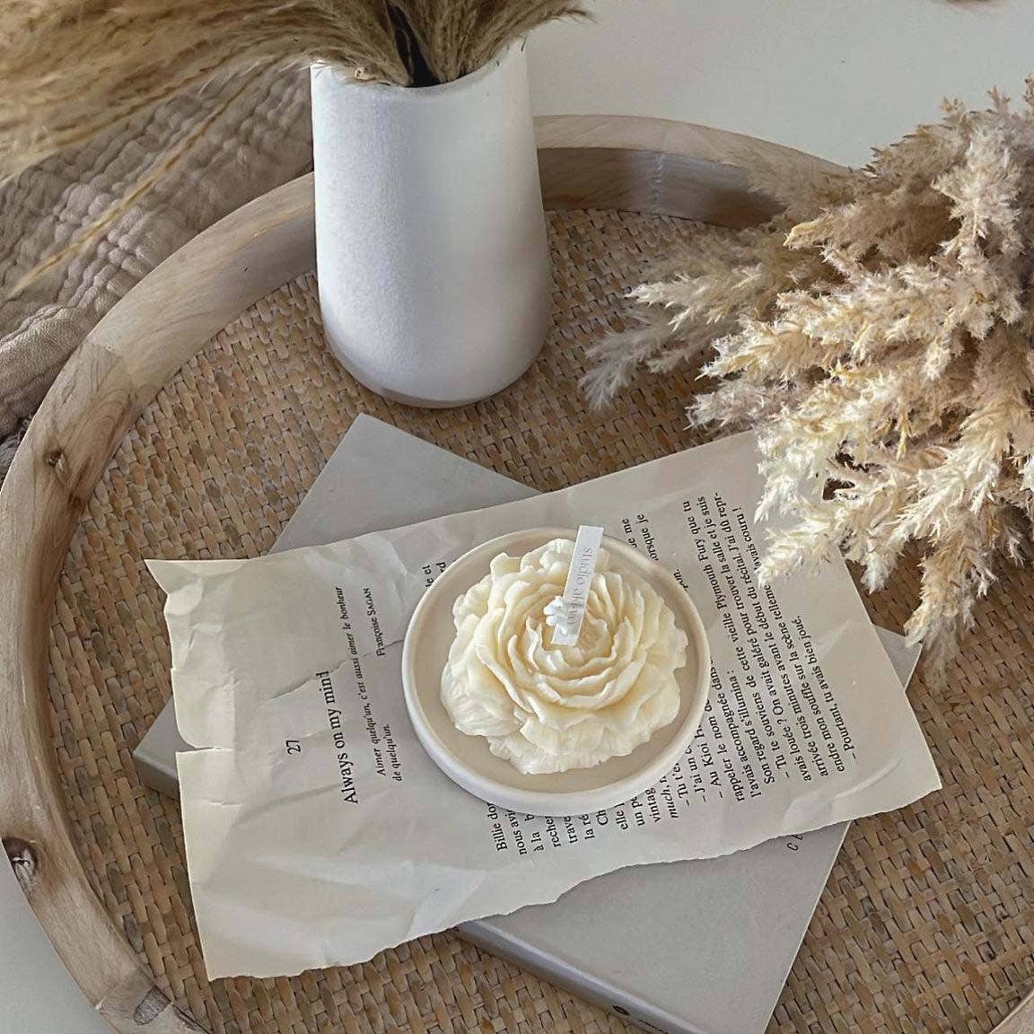 Peony Candle | Decorative Candle | Soy Wax Candle | Handmade: Latte