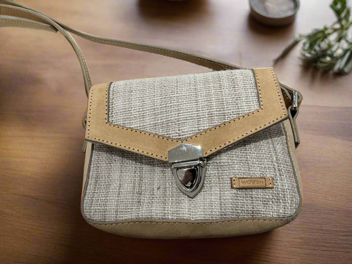 Mini leather and cotton side purse