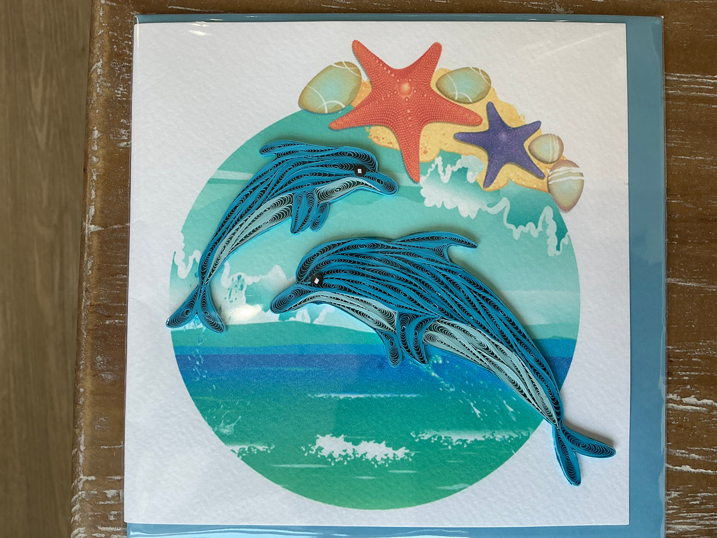 Dolphin sea hand made quilling card