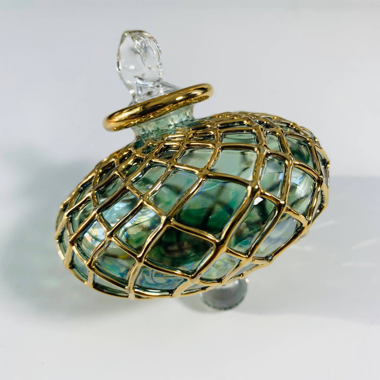 Blown Glass Small Ornament - Diamond Toupie: Amber