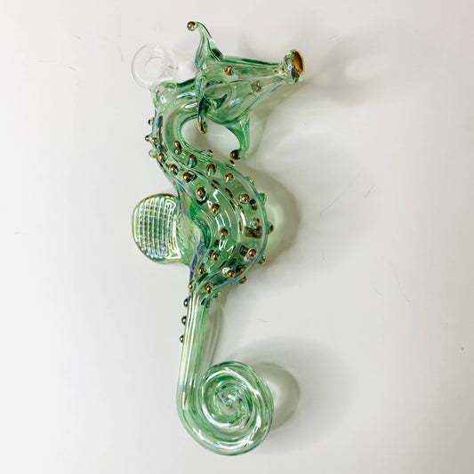 Blown Glass Ornament - Seahorse: Green