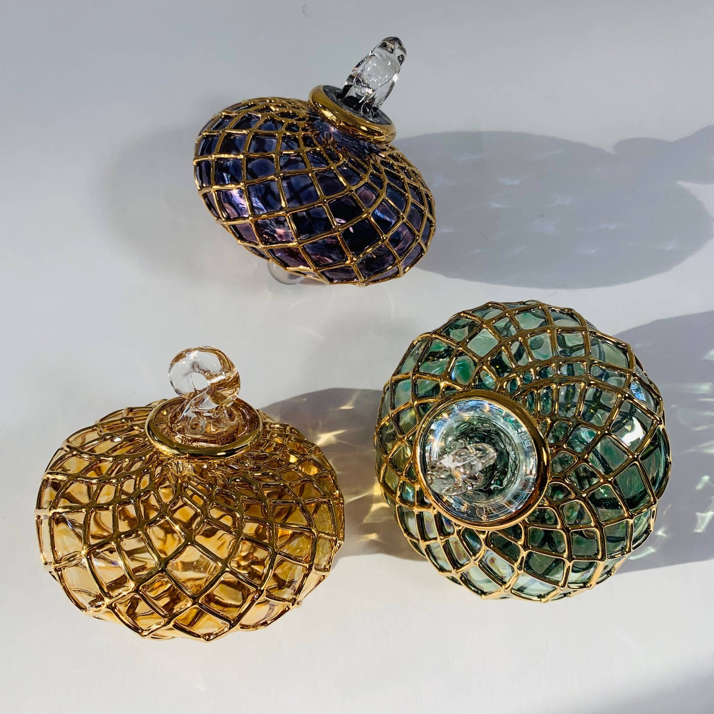 Blown Glass Small Ornament - Diamond Toupie: Amber