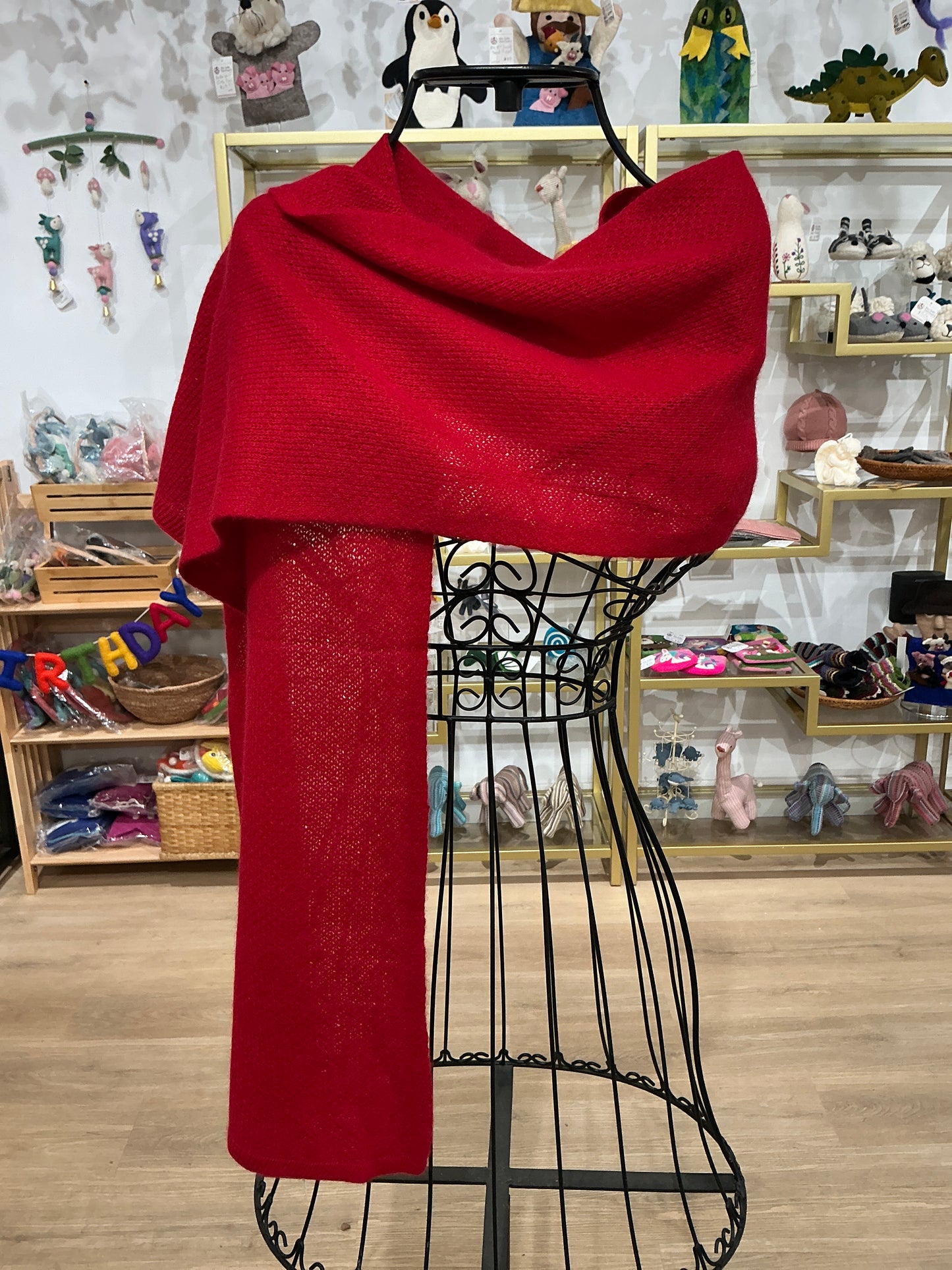 Jali Design Pure Cashmere Knitted Scarf cherry red