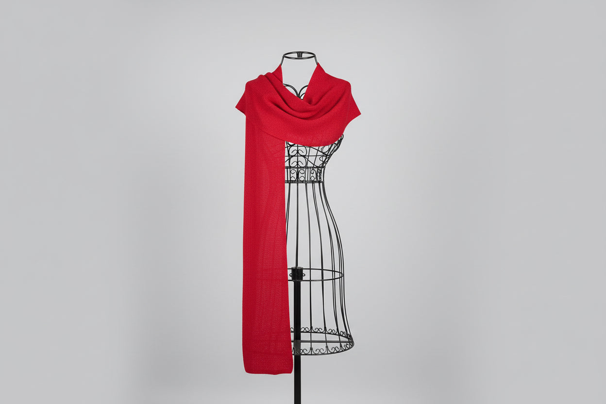 Jali Design Pure Cashmere Knitted Scarf cherry red