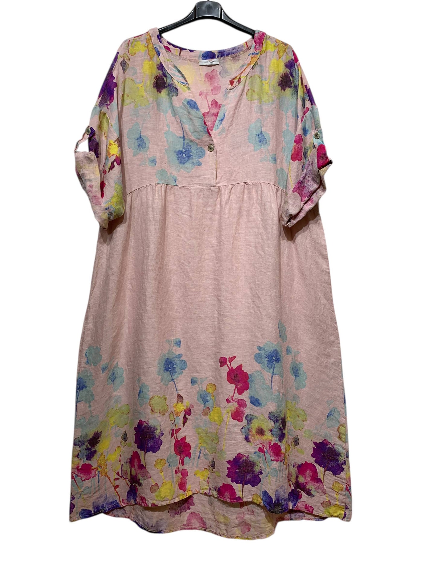 LINEN DRESS 1071 FLORAL PATTERN: ANISE