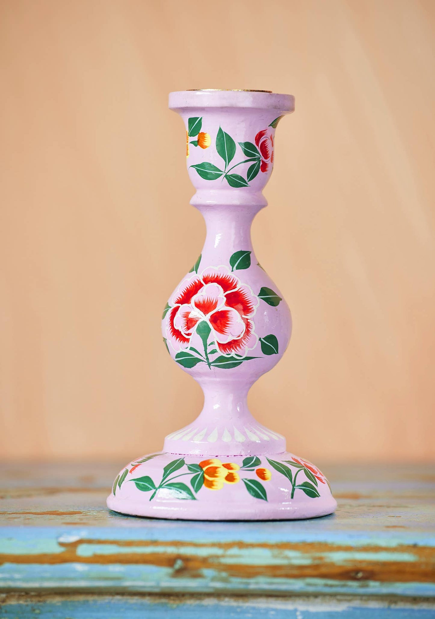 Large Hand Painted Kashmiri Candlestick holder