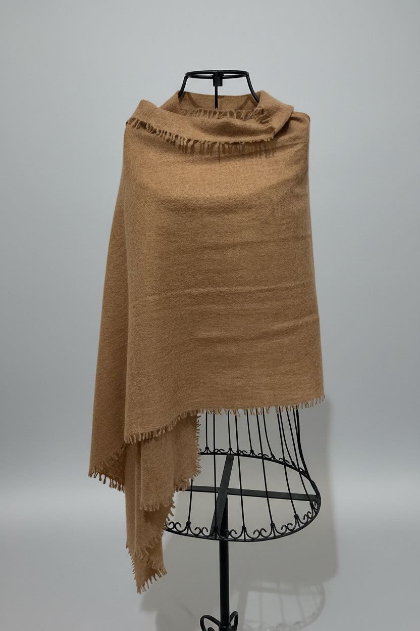 Thick and Plush Pure Cashmere Camel Brown Scarf