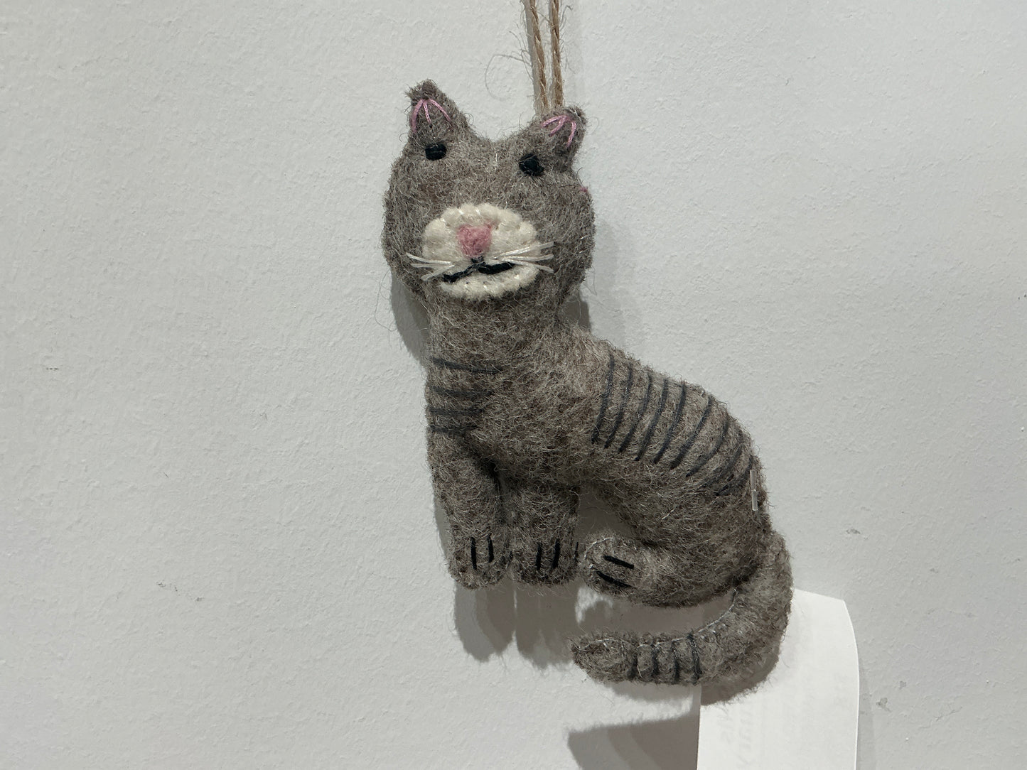 Grey cat wool felted ornament 208