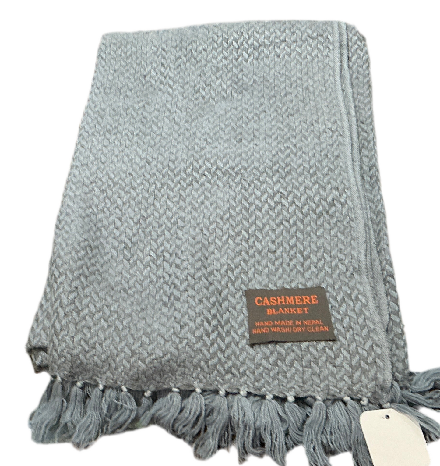 Blue cashmere fringe blanket