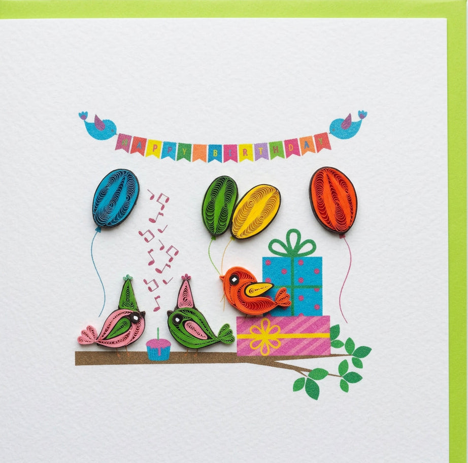 Bird hand made birthday quilling card