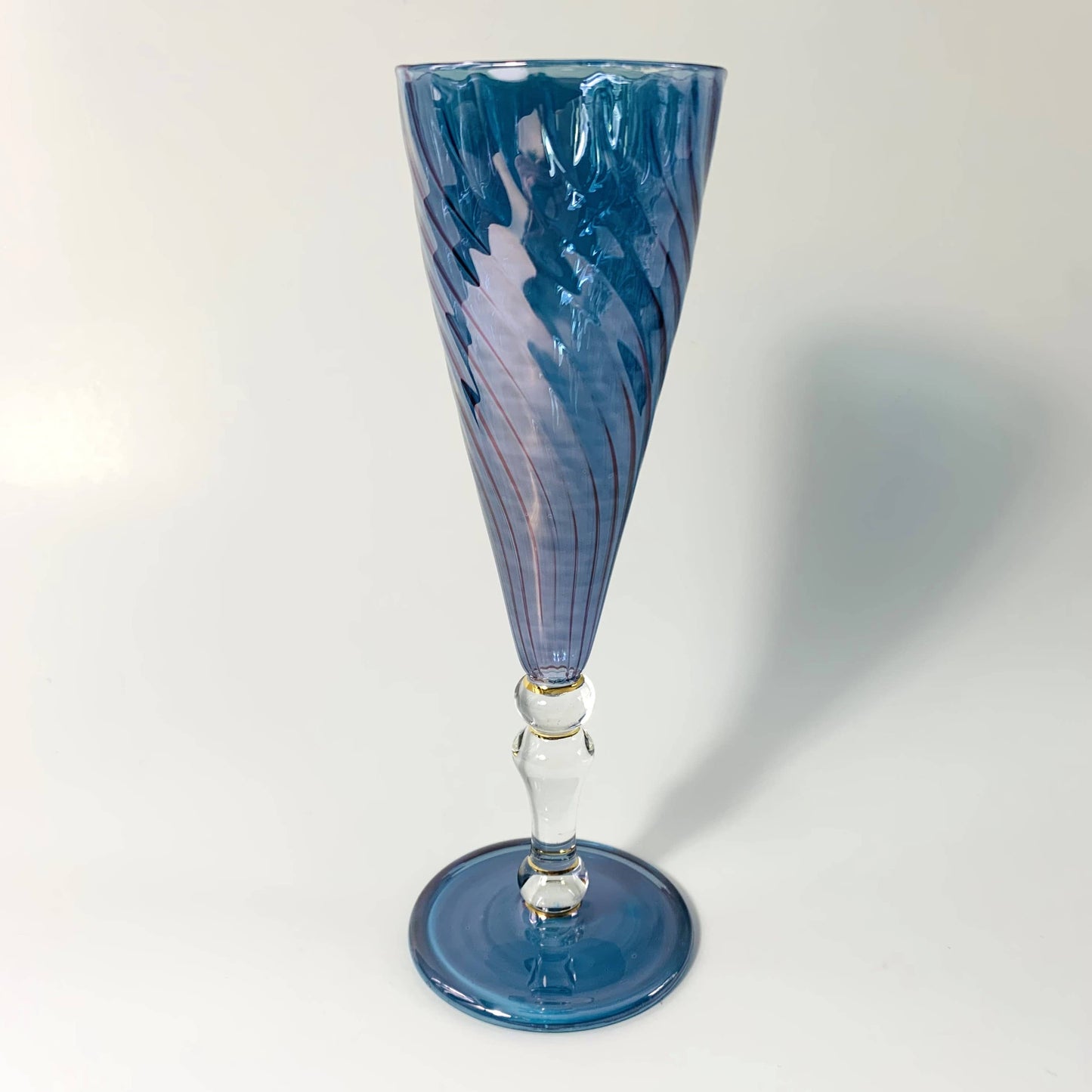 Blown Glass Long Stem Champagne Flute - Iridescent: Lavender