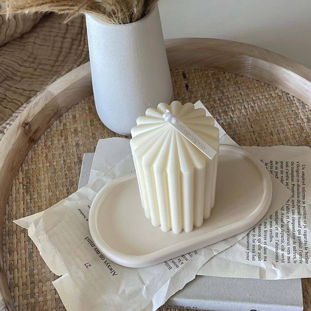 Small Ribbed Pillar Soy Candle | Handmade | Minimalist Decor