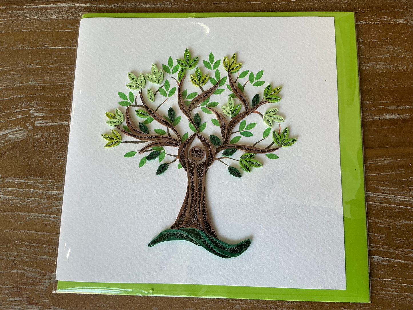 Green tree hand made quilling card