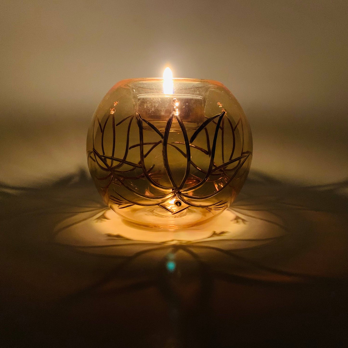 Blown Glass Candle Holder - Lotus Yellow