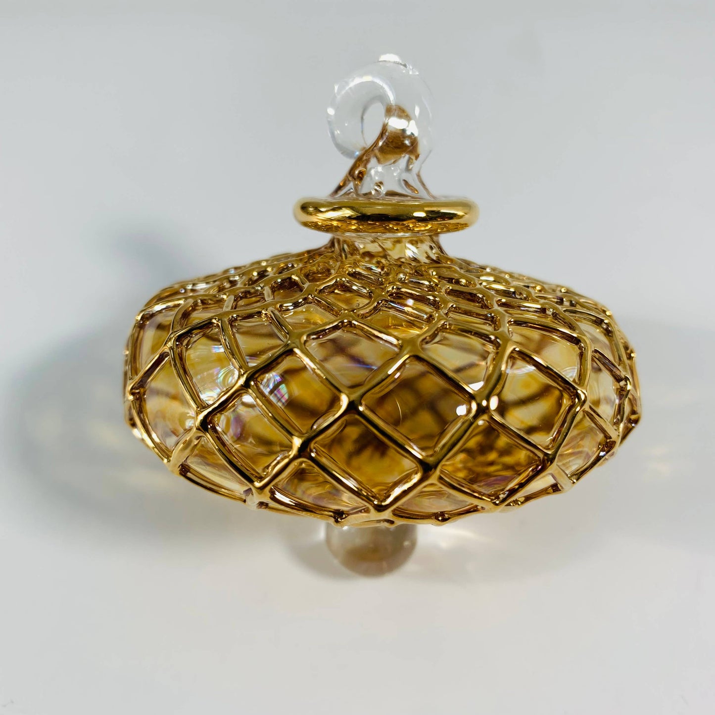 Blown Glass Small Ornament - Diamond Toupie: Amber