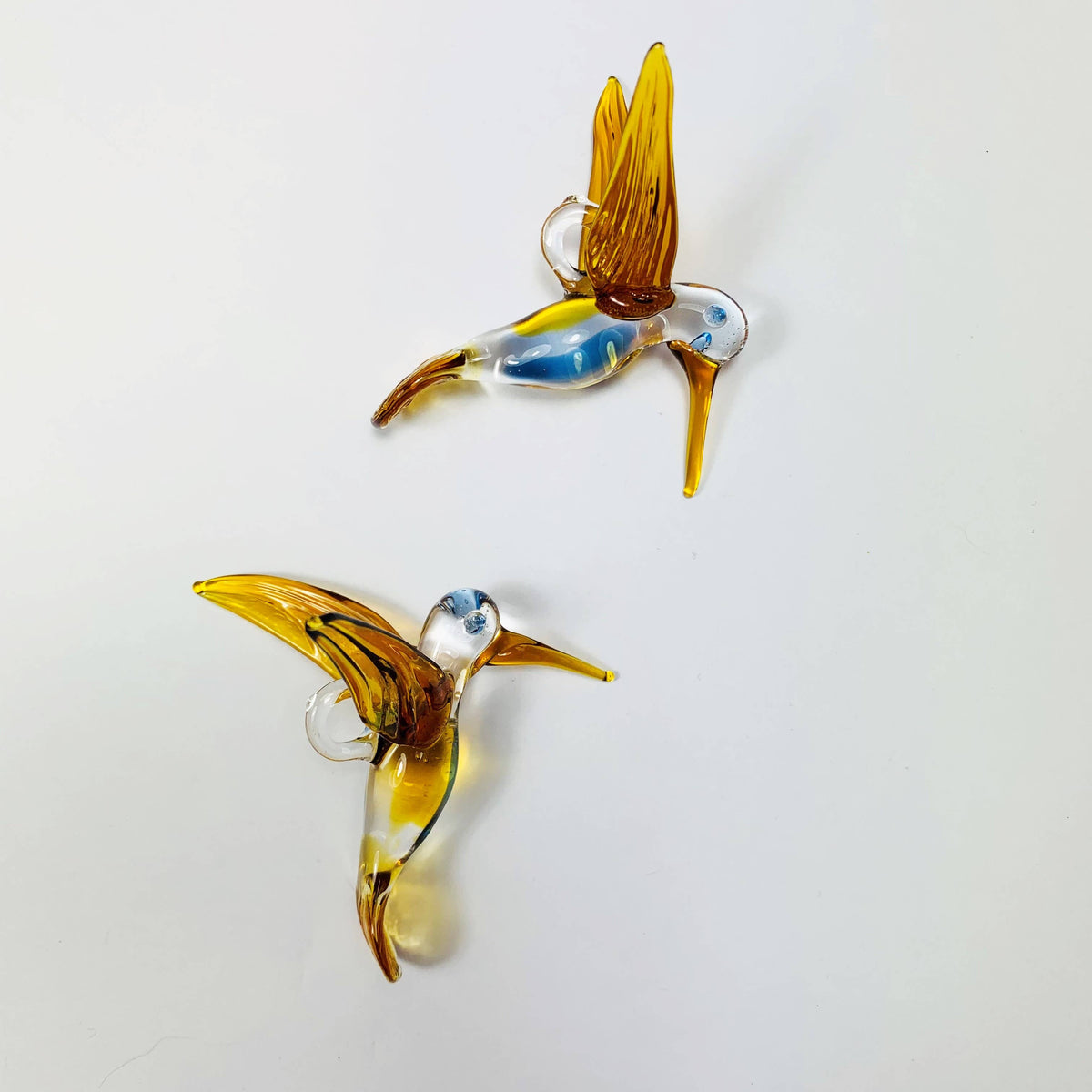 Blown Glass Ornament - Hummingbird Posing: Amber