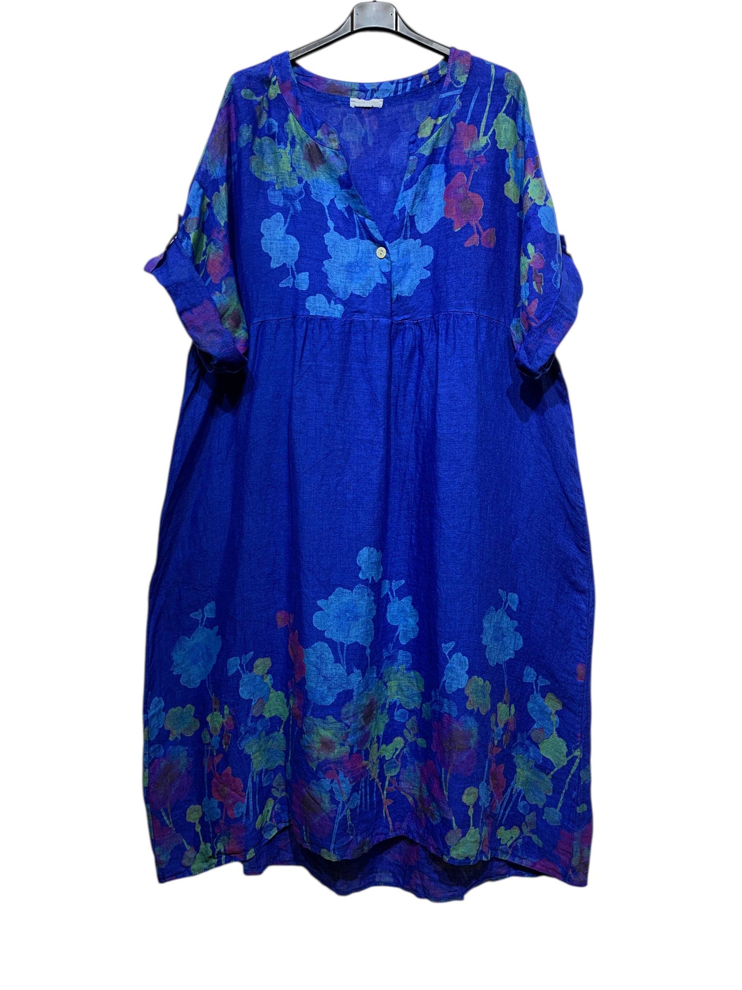 LINEN DRESS 1071 FLORAL PATTERN: ANISE