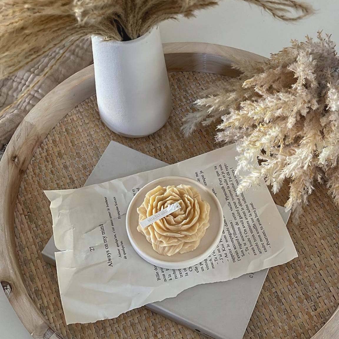 Peony Candle | Decorative Candle | Soy Wax Candle | Handmade: Latte