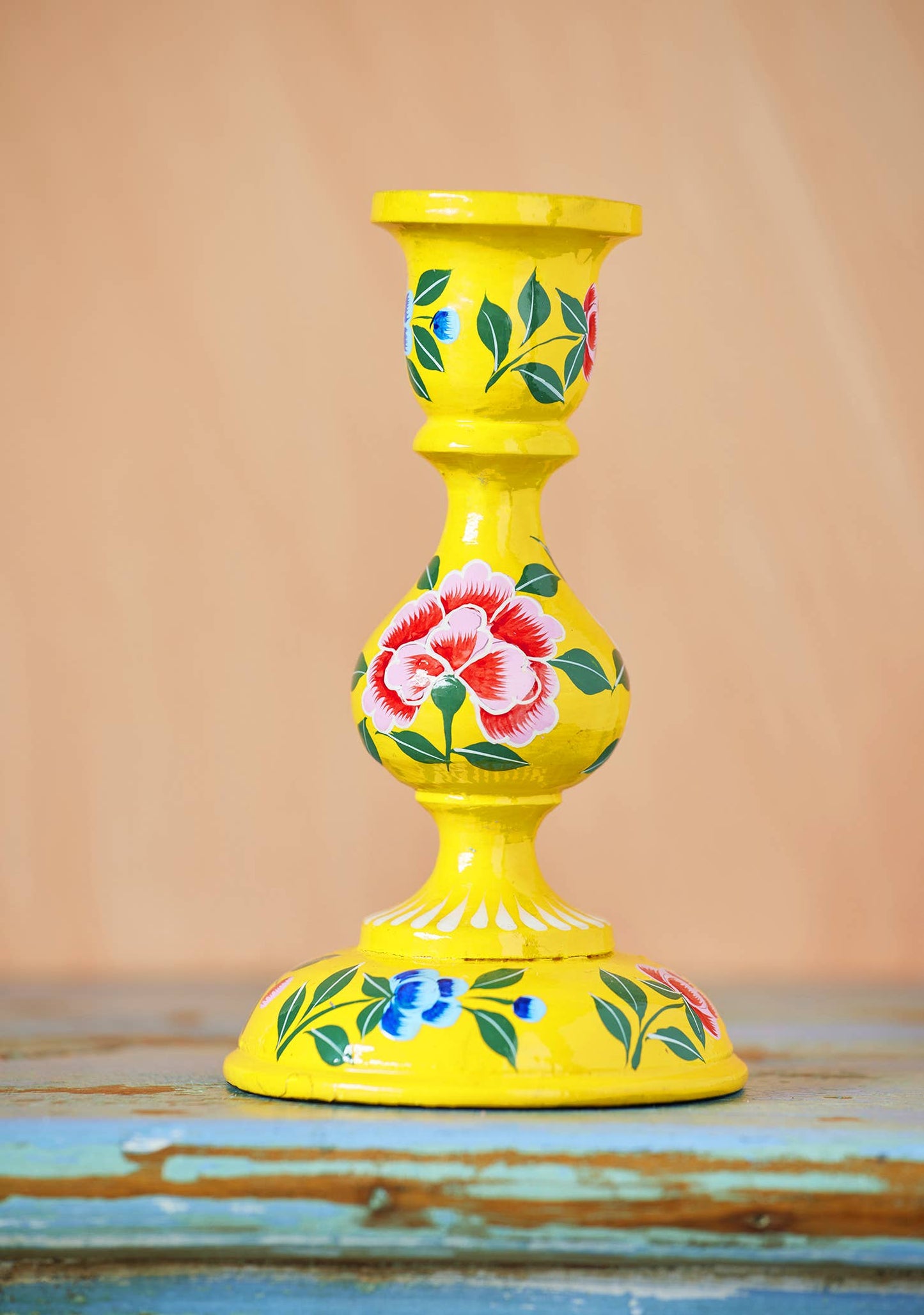 Large Hand Painted Kashmiri Candlestick holder