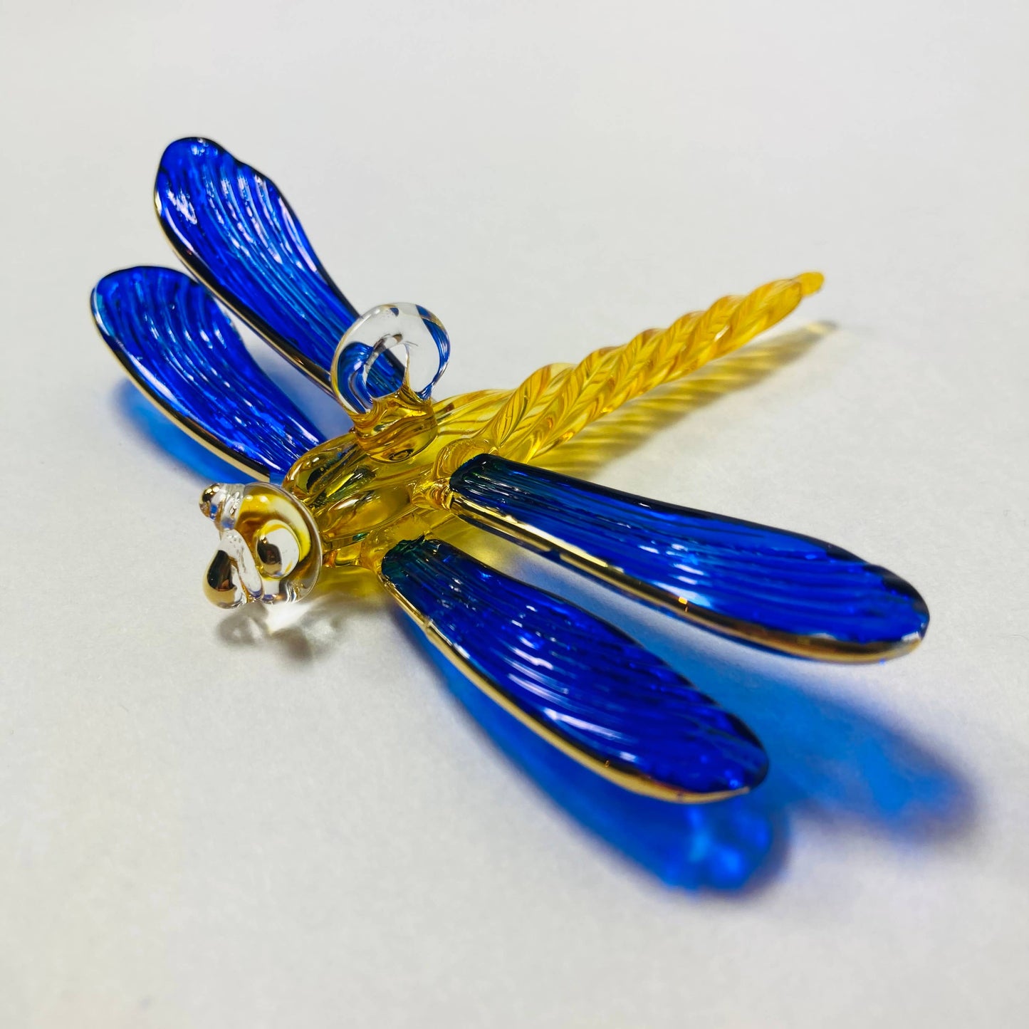 Blown Glass Ornament - Dragonfly Blue & Yellow