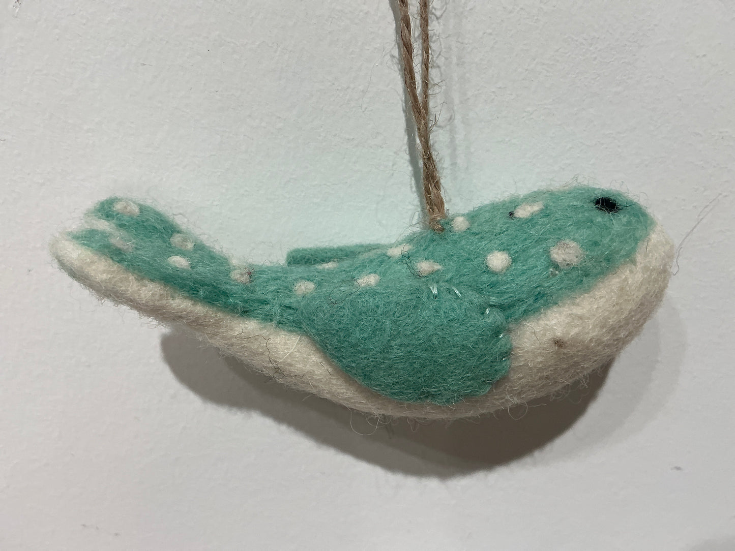 Blue white spotted whale, hand felted ornament 254