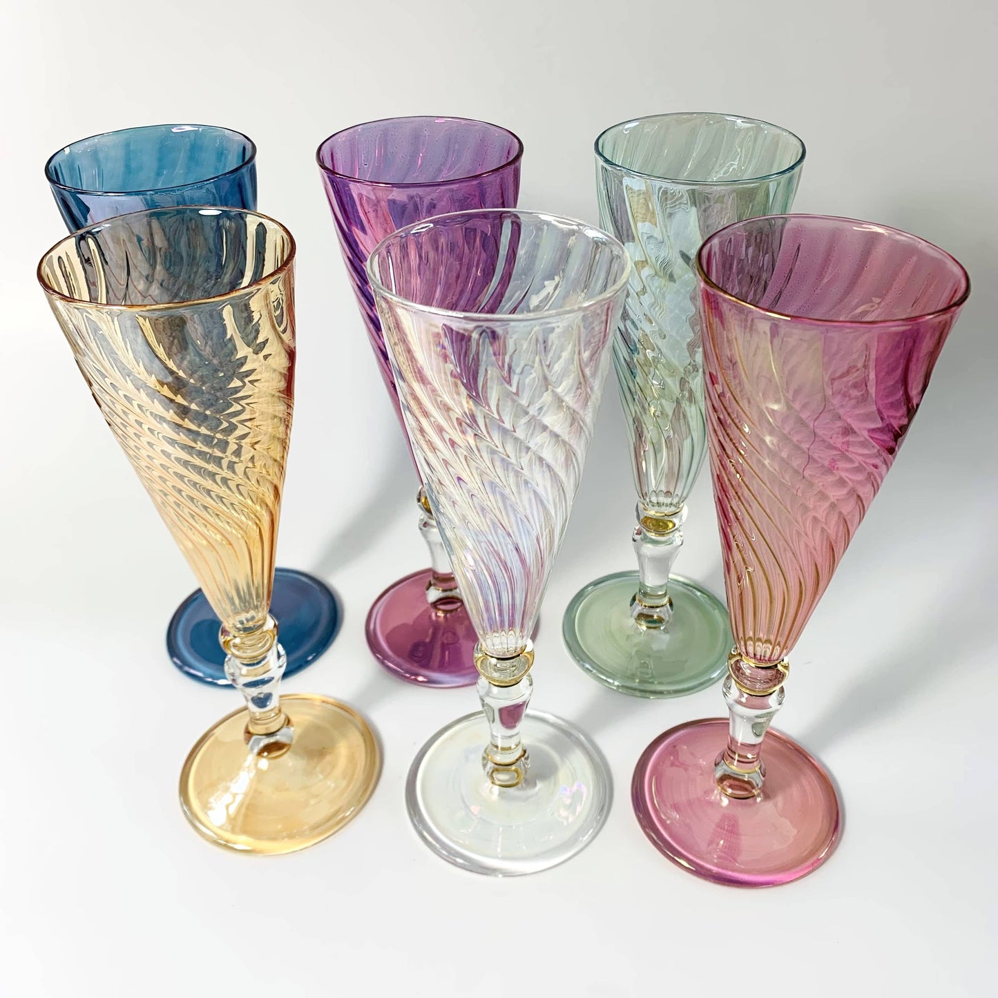 Blown Glass Long Stem Champagne Flute - Iridescent: Lavender